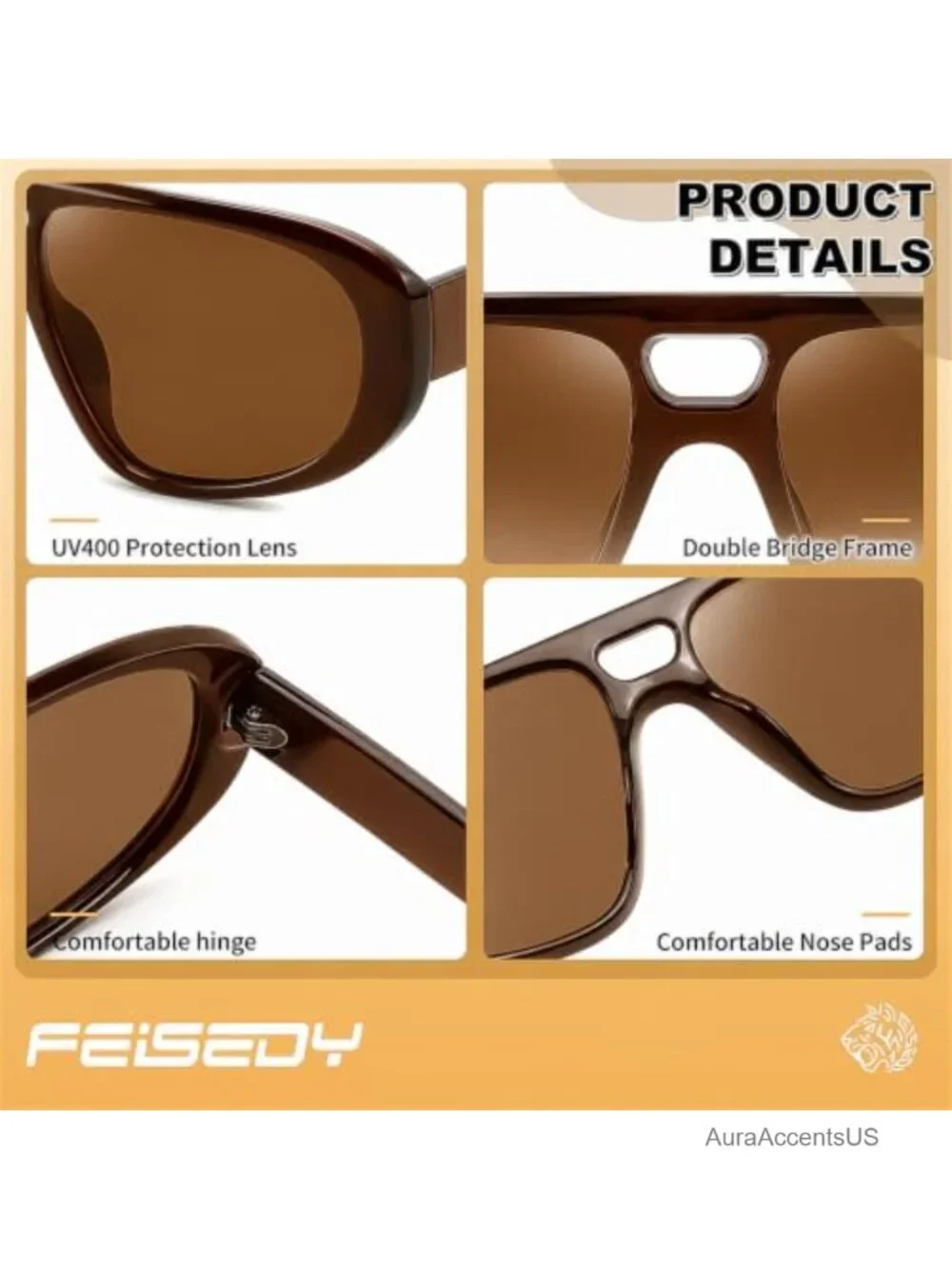 Aviator Sunglasses UV400 Lightweight Square Frame Unisex Eyewear